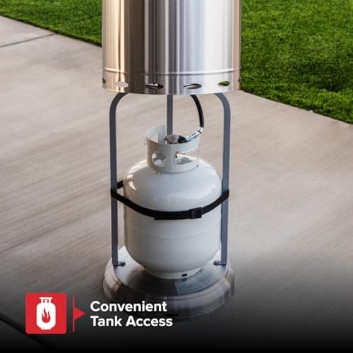 Nexgrill Sundara 92" Stainless Steel Outdoor Patio Heater, 48,000 BTUs, 2 Wheel Transport, Electronic Ignition, Easy Tank Access, Control Knob, Propane Heater for Porch, Garden, Backyard - 920-01001