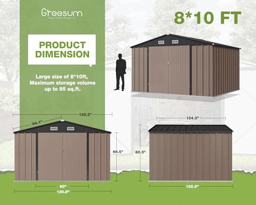 Greesum Outdoor Storage Shed 10 x 8 ft. Utility Tool Shed Metal Storage Garden Shed with Door & Lock for Patio Storage, Brown