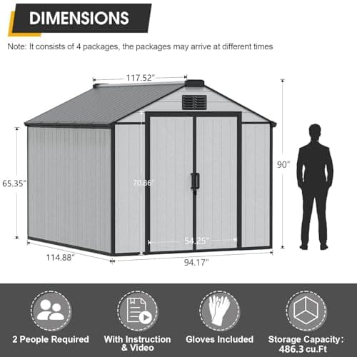 8 x 10 FT Resin Outdoor Storage Shed, All-Weather Plastic Garden Shed with Floor, Lockable Doors & Windows