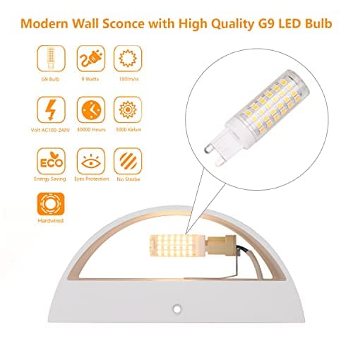 Aipsun Aluminum Modern Indoor LED Wall Sconce Interior Wall Lights 1 Pack Hardwired Up and Down Wall Mount Light for Living Room Bedroom Hallway Corridor Warm White 3000K(with G9 Bulbs)