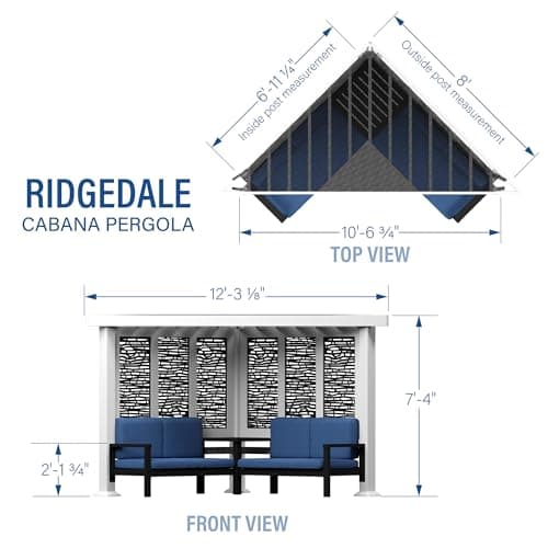 Backyard Discovery Ridgedale 12' x 8' Modern Glavanized Steel Cabana Corner Pergola with Conversation Seating, Shade Sail Canopy, Privacy Panels, Table for Outdoor Patio, Deck, Poolside, Entertaining