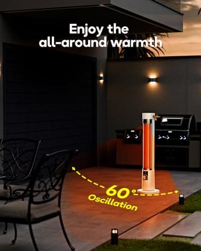 Patio Heater for Outdoor Use, Electric Space Heater Indoor, Portable Infrared Heater with 60-Degree Oscillation, Timer, Remote, for Patio, Gazebo, White