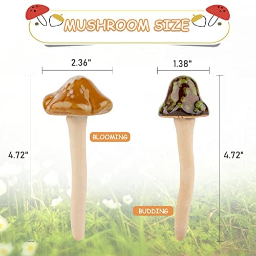 8Pcs Ceramic Garden Mushrooms Figurine Decorative Plants Stakes Accessories Lawn Ornaments Statue for Outdoor (Random Color) (Blooming-1)