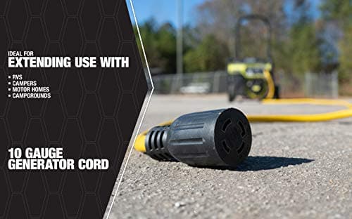 Southwire 65172840 20-Foot 30Amp Generator Cord; 10-Gauge Heavy Duty Electrical Power Cable with L14-30 Locking Plug; 125V / 250V; Yellow; Feet; Black