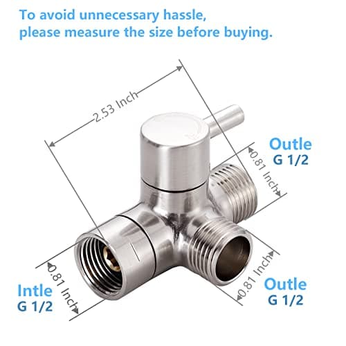 Little World Shower Arm Diverter Valve - 3 Way Shower Diverter Valve, G1/2 Solid Brass Fixed Spray System Diverter for Universal Hand Held Showerhead (Brushed Nickel)