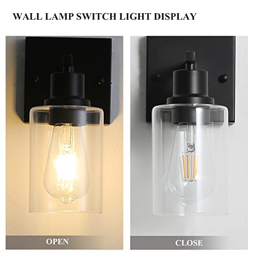 EMONG Single Lights Bathroom Light Fixtures, Matte Black Vanity Light with Glass Shade, Modern Wall Sconces Lighting for Bathroom,Mirror,Farmhouse,Hallway