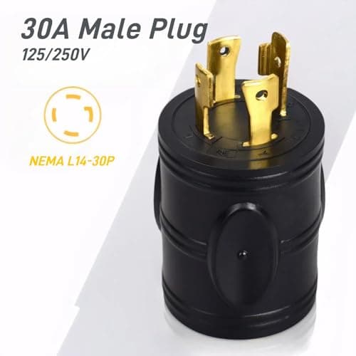 30 amp rv Power Adapter 4 Prong Twist Lock Plug Heavy Duty Converter L14-30P to TT-30R 125/250V 30A Male Plug to 30A Female Receptacle for Generator Caravan RV Camper