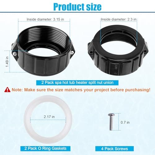2" Spa Hot Tub Heater Split Nut Unions with Screws & Heater Gasket, Split Nut for Hot Tub and Spa Replacement Part, Suitable for 2-inch Heater Assemblies - 2 Pack