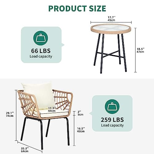 YITAHOME Wicker 3-Piece Outdoor Bistro Set, All-Weather Patio Conversation Set for Balcony, Backyard, Pool, Porch, Deck, Outdoor Sectional Furniture Set with Table & Cushions - Beige