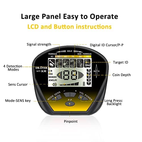 DR.ÖTEK Metal Detector for Adults Professional, Gold Metal Detector, Pinpoint & Exclusive Memory Mode, Higher Accuracy, IP68 Waterproof Coil, Bigger Backlit LCD Display, New Advanced DSP Chip, Yellow
