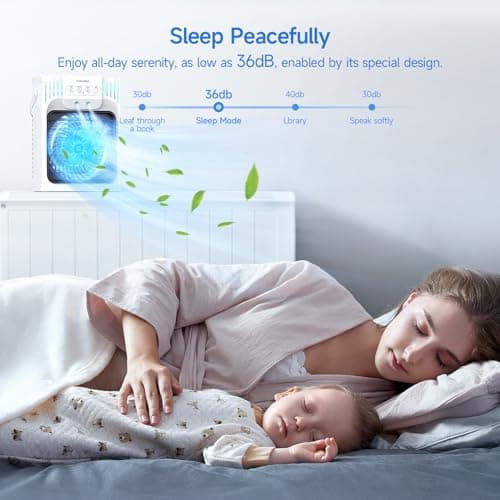 Portable Air Conditioner Cooling Fan with Remote, Quiet with 3 Speeds, 1200ml Evaporative Personal Air Cooler Fan with 3 Mist, 7 Night Light, 8H Timer, Small Air Conditioner for Bedroom Office