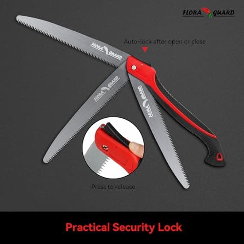 FLORA GUARD 10-Inch Folding Hand Saw, Heavy Duty Pruning Saw with Multi-Level Razer Teeth for Wood Cutting, Tree Trimming, Professional Camping Gardening Tools (Red-10")
