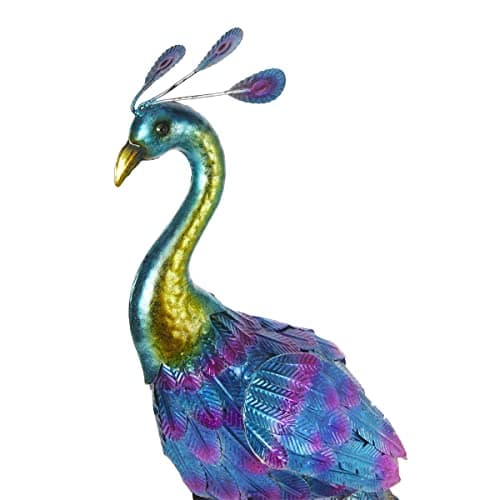 Alpine Corporation - 23" Tall Outdoor Metallic Peacock Tail Spread Yard Statue – Vibrant Garden Sculpture for Patio, Lawn, or Entryway (Multicolor)