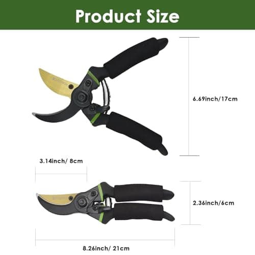 Secateurs, Premium Titanium Garden Pruning Shears, Gardening Scissors, Bypass, Ergonomic Shape, Garden Secateurs, Professional Hand Pruners, Hedge Shears