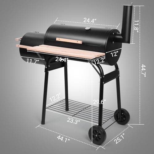 Outvita BBQ Charcoal Grill, Outdoor Patio Barbecue Cooker with Offset Smoker, Wheels and Tray for Balcony Picnics, Party and Camping