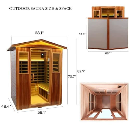 Red Cedar 4 Person Outdoor Ultra-Low EMF（0.5mg） Infrared Sauna, Multi-Person Home Sauna spa, 2160w,12 Heating Panels, LCD Control Panel, Bluetooth Speaker, Chromotherapy Lights, Reading lamp