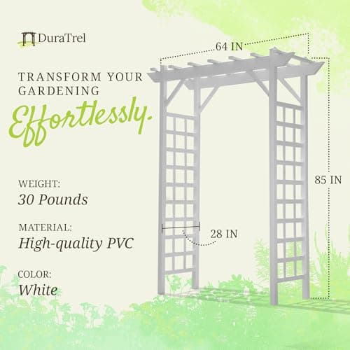 Dura-Trel PVC Garden Arbor, Arch Support for Climbing Plants, Providence, White, 64" x 85"