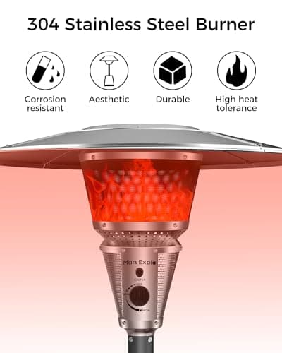 50,000 BTU Patio Heater for Outdoor Use With Adjustable Heat Focusing Top, Table Design, Stainless Steel Burner, Wheels,Propane Heater for Garden, Commercial and Residential, Black
