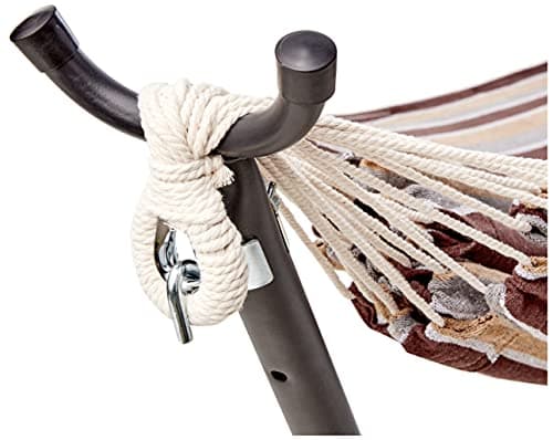 Amazon Basics Double Hammock with 9-Foot Space Saving Steel Stand and Carrying Case, 450 lb Capacity, Cream Wave, 110x47x43 inches