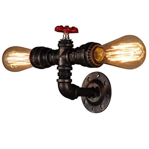 BYSUN Retro Industrial Steampunk Wall Sconce, 2 Lights Metal Water Pipe Style Mounted Lamp Light Fixture, E26 Industrial Vintage Edison Lamp