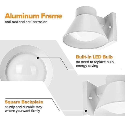 UME 2 Pack LED Outdoor White Front Porch Lights, Waterproof Wall Lantern Light Fixture, Anti-Rust Farmhouse Barn Wall Sconce for Patio, Doorway, Garage