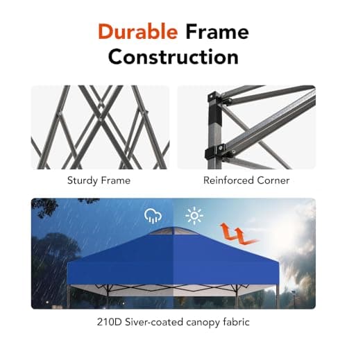 Amada 10x10ft 1-Person Setup Pop Up Canopy Tent - Easy Outdoor Sun Shade for Events, Parties, Camping, Gazebo with Wheel Cover Bag, Beach Tent with 3-Speed Adjustable Height,Blue