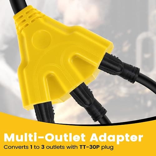 30 Amp to 110V 20 Amp RV Distribution Adapter,NEMA TT-30P Male to 3X5-15/20R Female RV Generator Adapter Cord,30 to 20Amp 125V 3-Prong to Multiple Household Outlet Adapter Cord 1.6FT