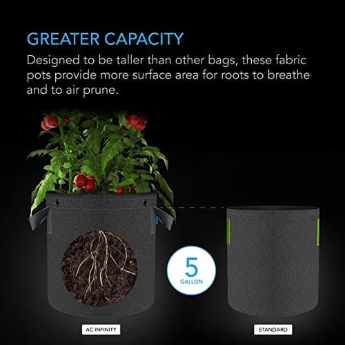 AC Infinity Heavy Duty Fabric Pots, 5 Gallon Aeration Reusable Grow Bags 5-Pack with 500G Thick Nonwoven Fabric and Multi-Purpose Rings, for Low Stress Plant Training Fruits, Vegetables, and Flowers