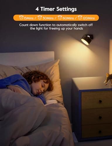Brightown LED Magnetic Wall Sconce Lights, 2 Pack USB Rechargeable Wall Mounted Lights with Remote, 3 Lighting Colors and Dimmable, 360° Rotation Cordless Wall Mount Lamp for Bedroom, Black