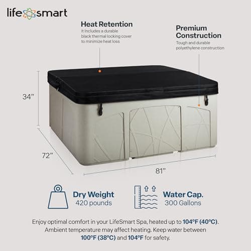 Lifesmart 5-Person Hot Tub, Portable Outdoor Spa w/LED, Waterfall, Cover & Ozonator, Sand