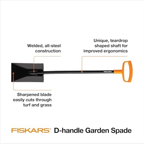 Fiskars 46" Spade Garden Shovel, Steel Flat Spade with Ergonomic D-Handle, Sharp Blade Square Shovel for Lawn Edging, Digging, Heavy Duty Yard Tool, Easy Cuts in Grass and Turf
