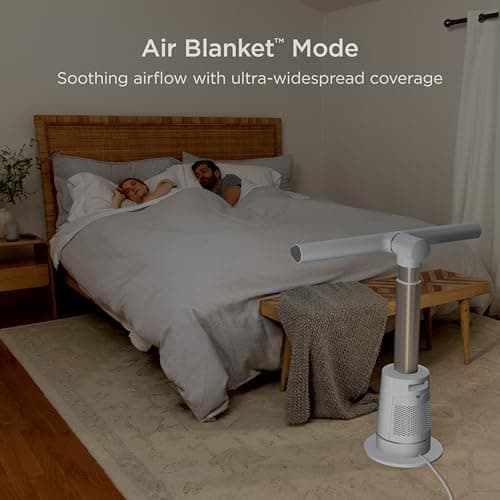 Shark TurboBlade Fan—Ultra-powerful bladeless tower fan, pivots, twists, oscillates 180°, accelerates air up to 80 ft., 10 noise levels + 10 speeds for air circulation, easy to clean, dove, TF202SWH