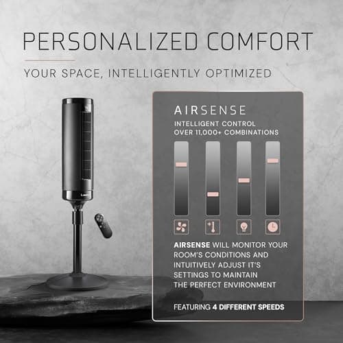 LASKO Elevation 42”-54” Adjustable Height Pedestal Tower Fans for Home, 31 ft/s Airflow, Quiet 28 dB on Low, 90° Oscillation, 12 Hour Timer, Remote Control, Black, EST100