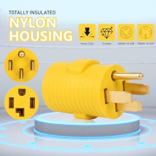 AQQHSAIN NEMA 14-50P to 14-30R Compact Adapter, 4 Prong 50 Amp Male Plug to 30 Amp Female Receptacle 120V/240V RV to Dryer Adapter Power Cord Connector for Welder EV Generator Camper Travel
