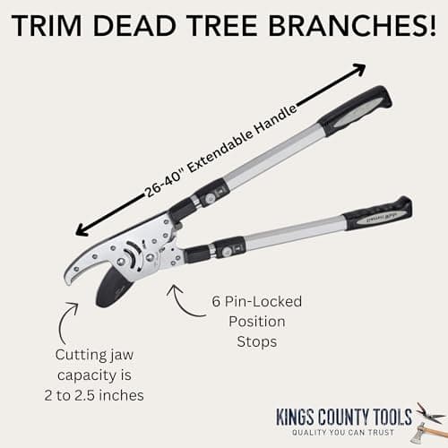 Kings County Tools Double Ratcheting Anvil Lopper | Cuts Dry Wood | Extendable 26" – 40" Long Handles | Trim Dead Tree Branches | 6 Pin-Locked Position Stops | Heavy-Duty Steel