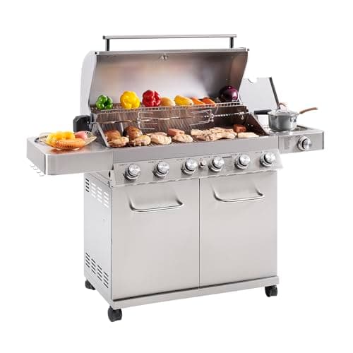 Monument Grills 77352 6-Burner Stainless Steel Cabinet Style Propane Gas Grill with Smoke Box(2 Items)