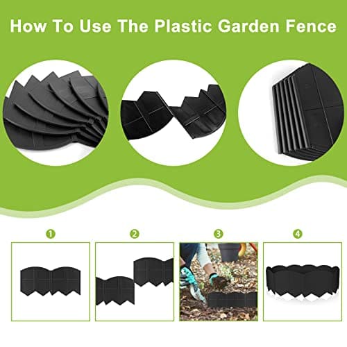 Vashly 20Ft Garden Edging 5.9 in Tall Landscape Edging 20 Pcs Garden Border Edging Plastic Flower Bed Edging Borders Lawn Edging with 20 Pcs Garden Stakes, Black