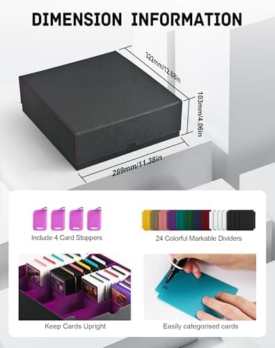 ZLCA Card Storage Box for MTG PTCG, Commander Deck Box Holds 3000+ Cards, Card Storage Case with 4 Stoppers, Card Organizer for TCG Sport Cards(Black&Purple)