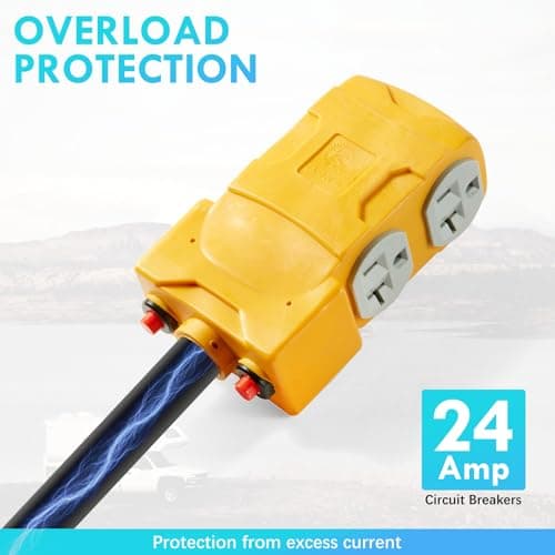 50 Amp to 20 Amp 110V RV Distribution Adapter,NEMA 14-50P to 4 X 5-20R/15R RV 4-Prong to Mutiple Household Outlet w/ 20Amp Circuit Breaker RV Generator Distribution Cord 1.5FT