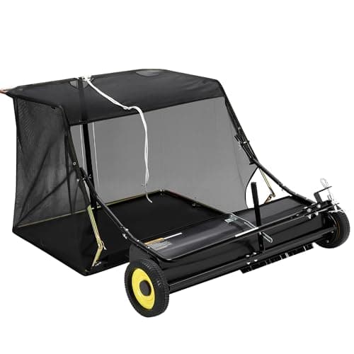 Tow Behind Lawn Sweeper, 44" Pull Behind Lawn Sweeper, Large Capacity Leaf & Grass Collector with Adjustable Sweeping Height and Dumping Rope Design for Picking Up Grass and Debris