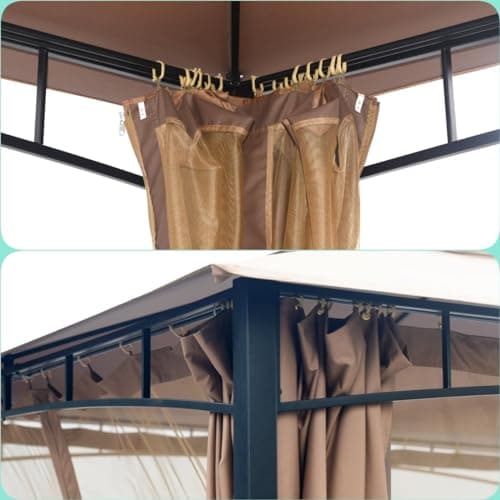 Outdoor Patio Gazebo 10x12, Heavy Duty Gazebos, Soft Top Gazebo with Metal Frame, Double Roof Canopy, Mosquito Nets & Privacy Enclosures, Permanent Pavilion for Decks & Backyards