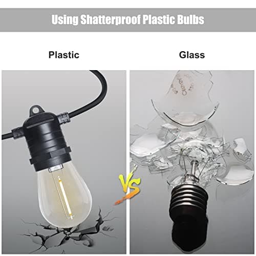 12V Low Voltage Outdoor String Lights, S14 LED String Lights 48FT Outdoor Hanging String Light Shatter-Proof, Outdoor LED String Lights Patio String Light, Décor for Patio, Backyard, Gazebo, Porch