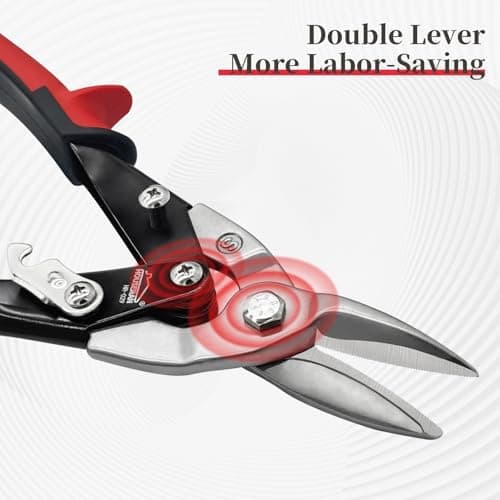 Aviation Snips, 10 Inch Tin Snips, Straight Cut, Heavy Duty Sheet Metal Cutter with Safety Lock and Non-slip Handle, CR-V Steel Sharp Teeth, Shears Scissors for Cutting Metal Sheet