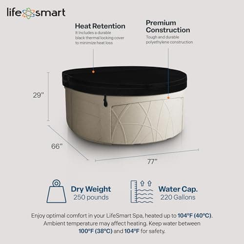 LifeSmart 4-Person Hot Tub, Outdoor Spa with Cover and LED Lights, Circular, Beige - Above-Ground Spa Machine with Accessories for Home and Personal Relaxation