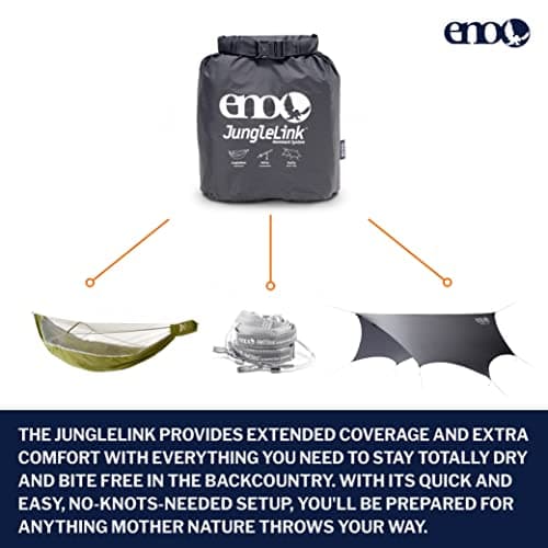 ENO Eagles Nest Outfitters JungleLink Shelter System with Hammock with Bug Net, Straps and Rain Tarp