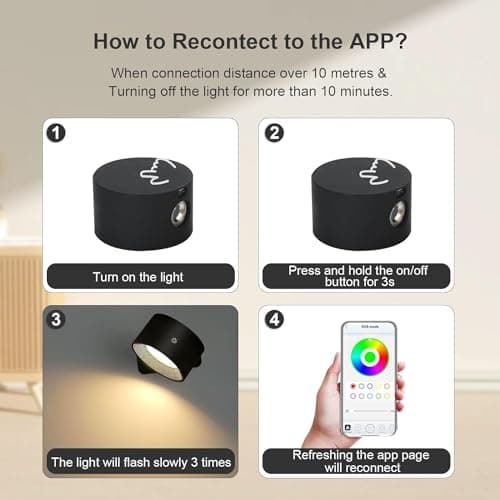 Lightess Smart LED Wall Sconces Set of 2, Dimmable Wall Mounted Lamp with 3 Lighting & RGB & Ambiance Mode, APP & Touch Control, Rechargeable Battery Operated Wall Light for Reading Bedside