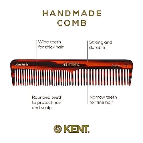 KENT 16T Fine Tooth and Wide Tooth Comb for Daily Grooming, Handmade Styling Comb for All Hair Types, Styling and Detangling Combs for Men and Women