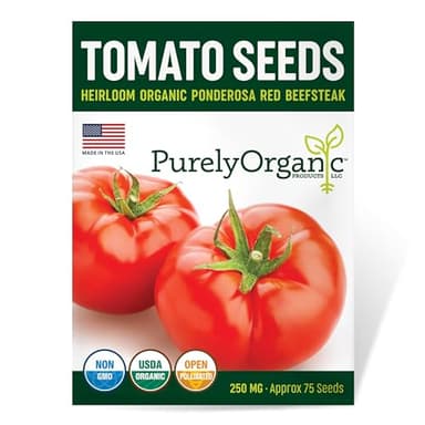 Organic Tomato Seeds (Ponderosa Red Beefsteak) - Approx 75 Seeds - USDA Organic, Non-GMO, Open Pollinated, Heirloom, USA Origin
