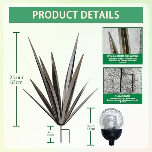 Large Metal Agave Plants 25.6‘’ Outdoor Decor DIY Tequila Rustic Sculpture Metal Agave Yard Art Outdoor Patio Yard Home Decor Garden Statue for Mom Gift (Blue)