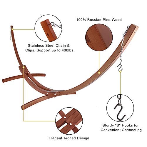 ONCLOUD 14 Ft Wooden Arc Hammock Stand Double Person Hammock Stand Only, Heavy Duty 400 LBS, Amber Yellow